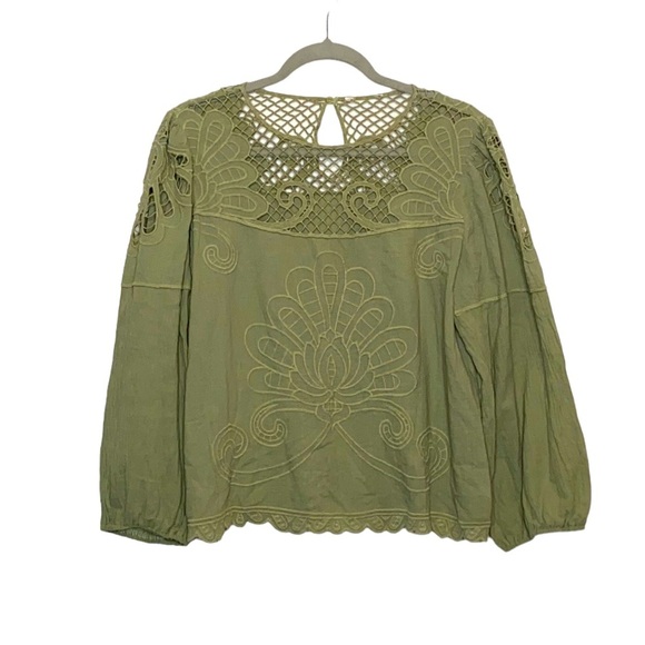 Unbranded Women's Green Balloon Sleeve Embroidered Sheer Blouse size Large - Picture 1 of 6
